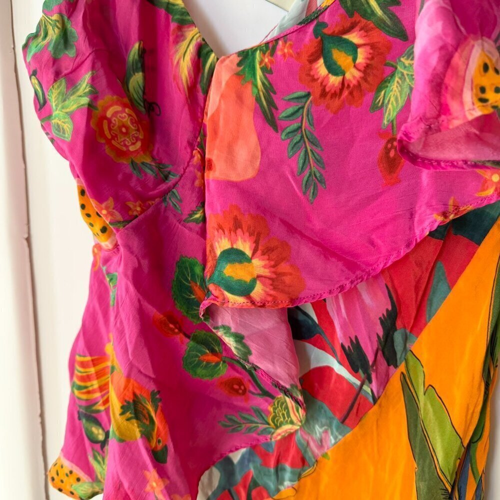 Farm Rio Mixed Flowery Ruffle One Shoulder Midi Dress Tropical Floral Medium - Picture 10 of 17